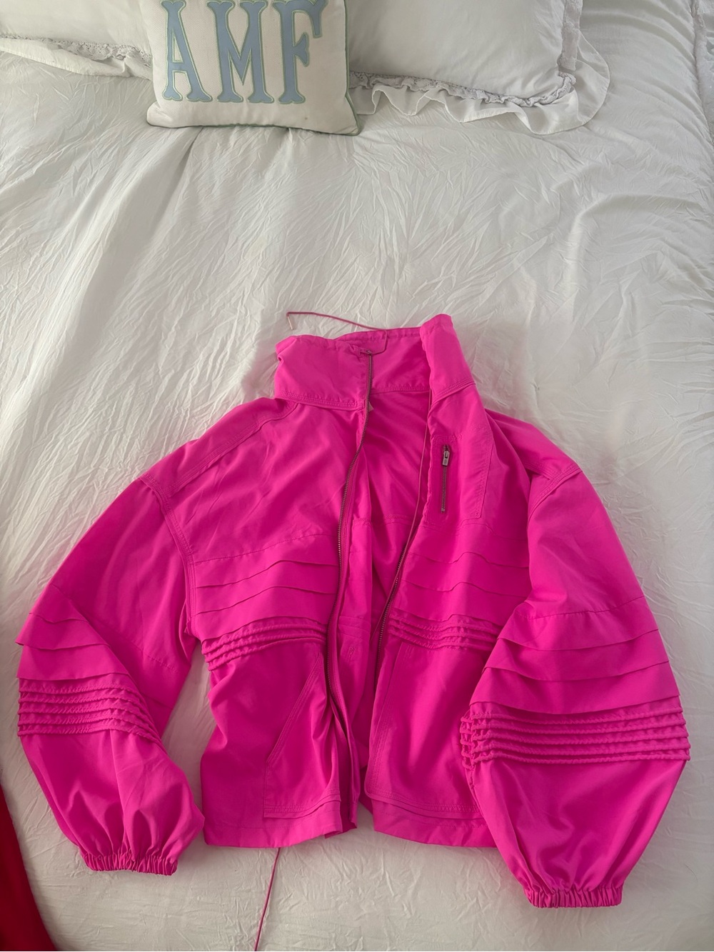 Free People Hot Pink Cropped Bomber Jacket